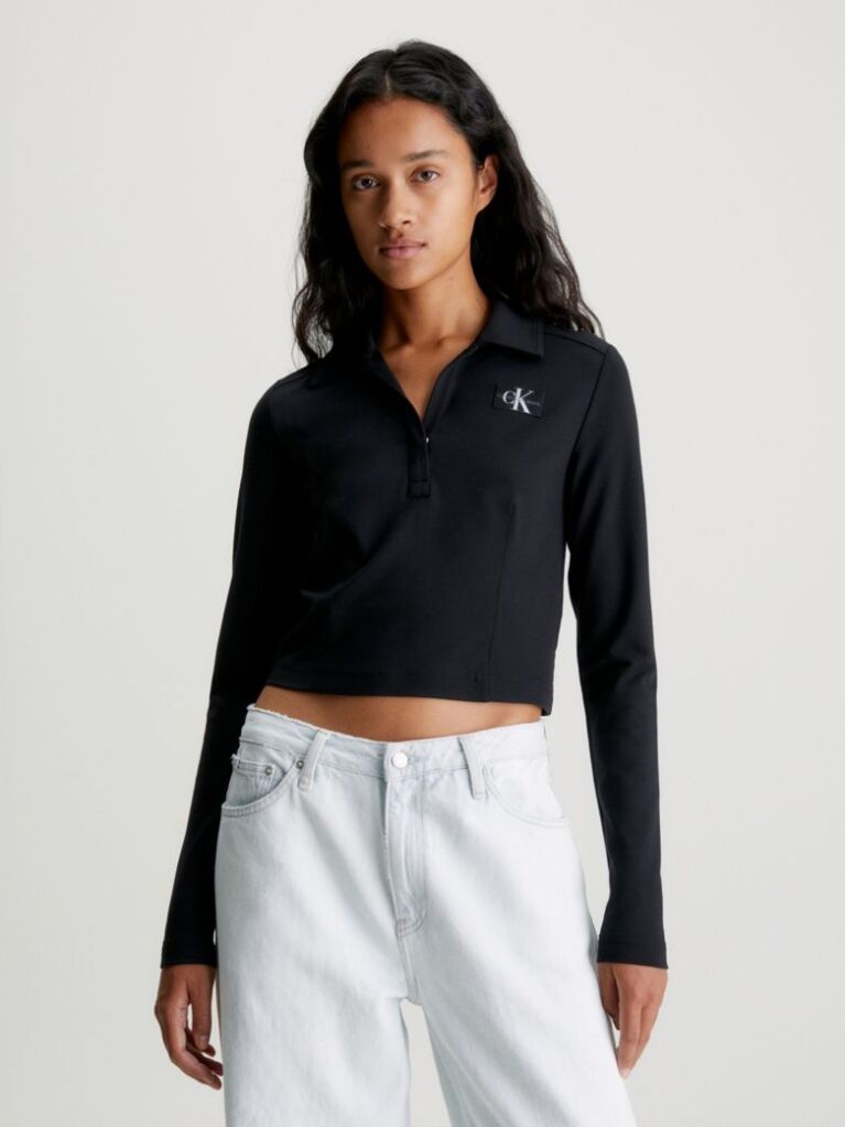 Black Slim Milano Long Sleeve Polo Shirt  Women
