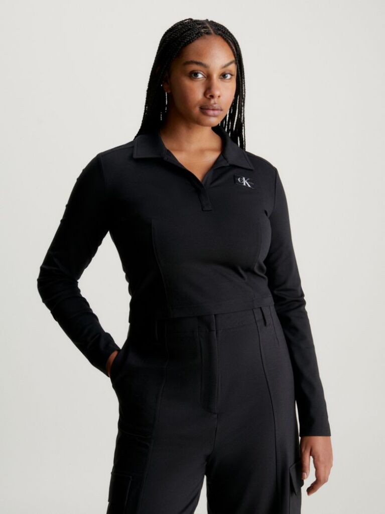 Black Slim Milano Long Sleeve Polo Shirt  Women