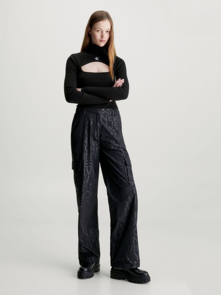 Black All-Over Logo Cargo Pants  Women