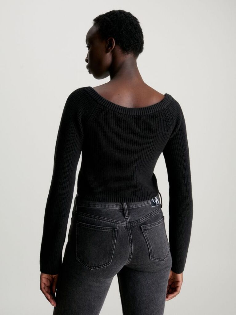 Black Cropped Ribbed Cotton Jumper  Women