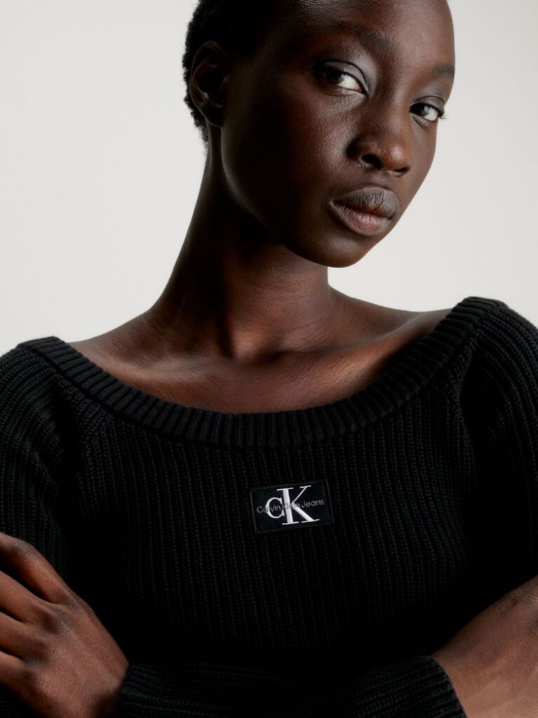Black Cropped Ribbed Cotton Jumper  Women