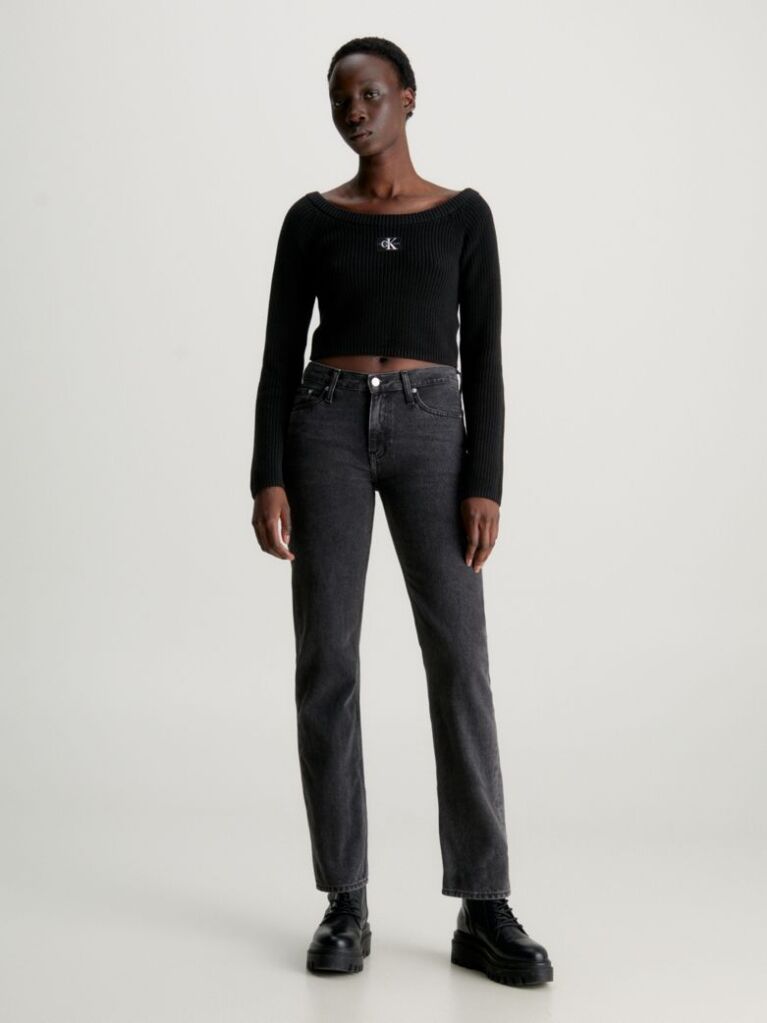 Black Cropped Ribbed Cotton Jumper  Women