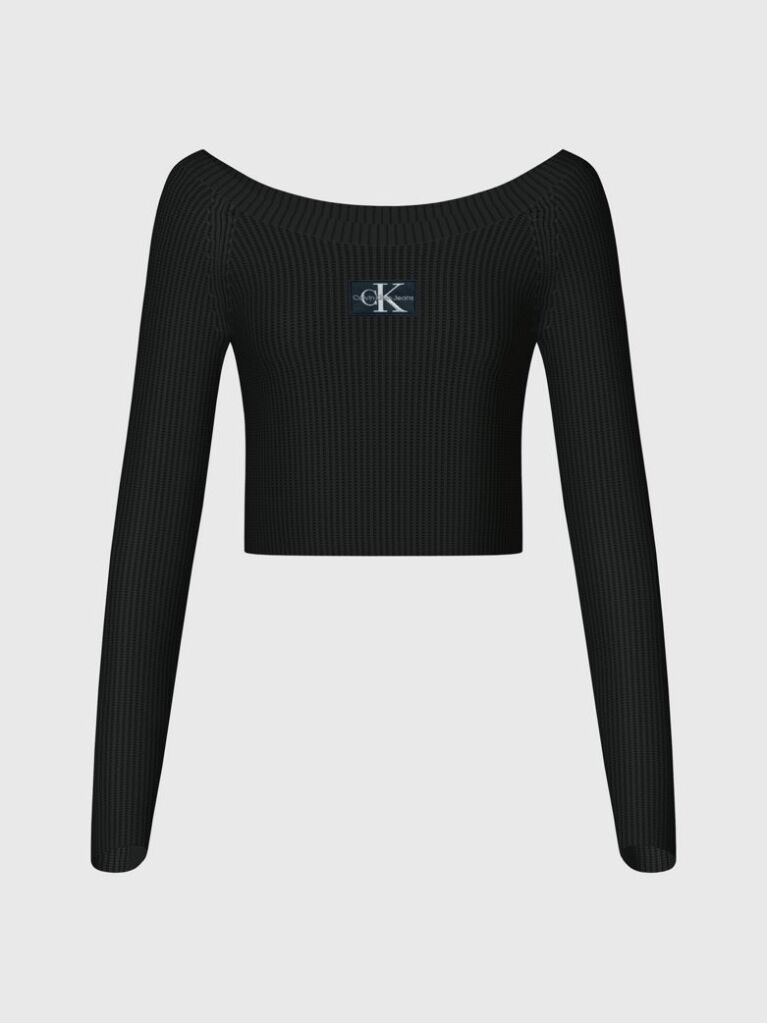 Black Cropped Ribbed Cotton Jumper  Women