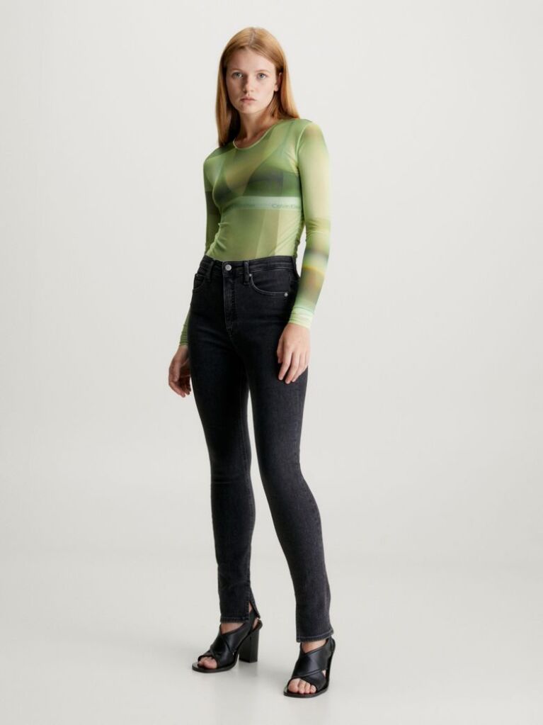 Green Printed Mesh Long Sleeve Top  Women