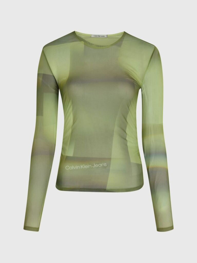 Green Printed Mesh Long Sleeve Top  Women