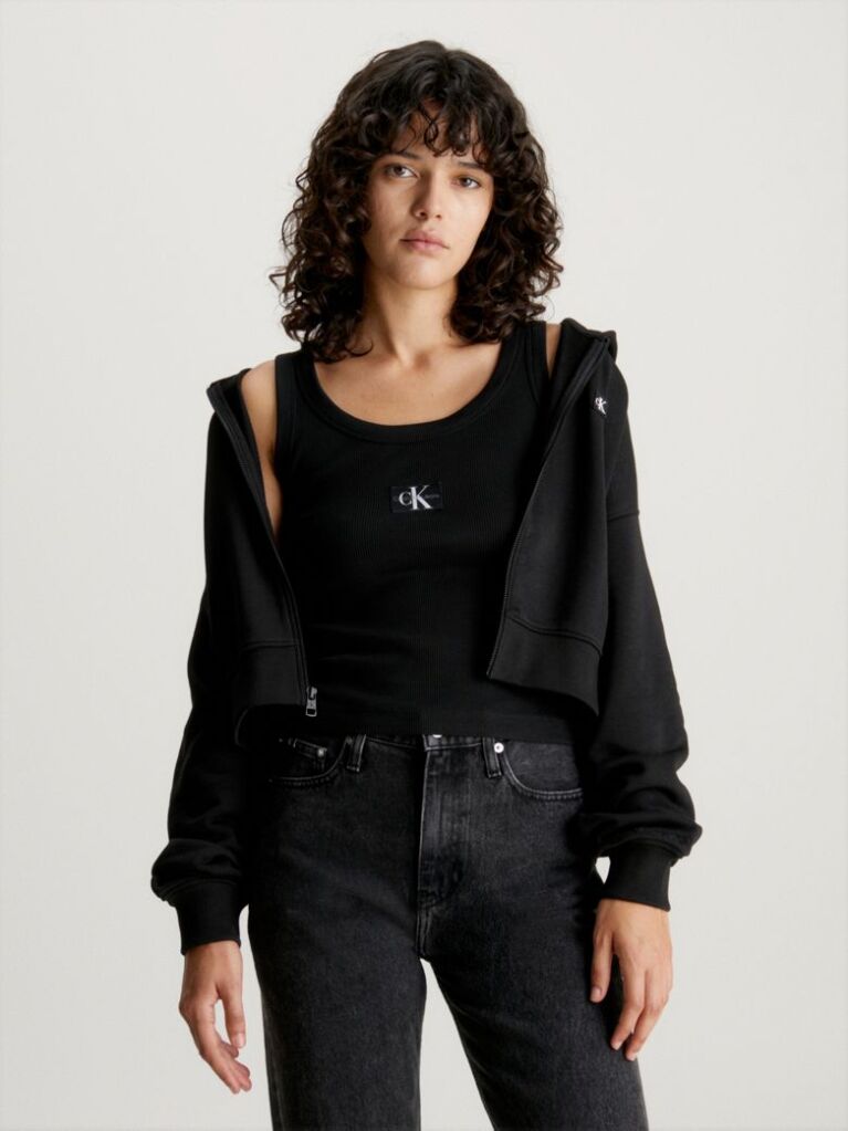 Μαύρο Cropped Hoodie Με Φερμουάρ  Γυναίκα
