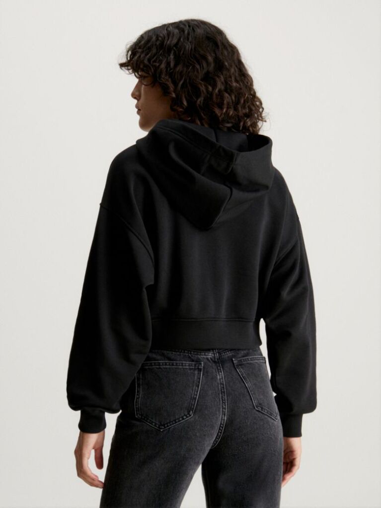 Μαύρο Cropped Hoodie Με Φερμουάρ  Γυναίκα