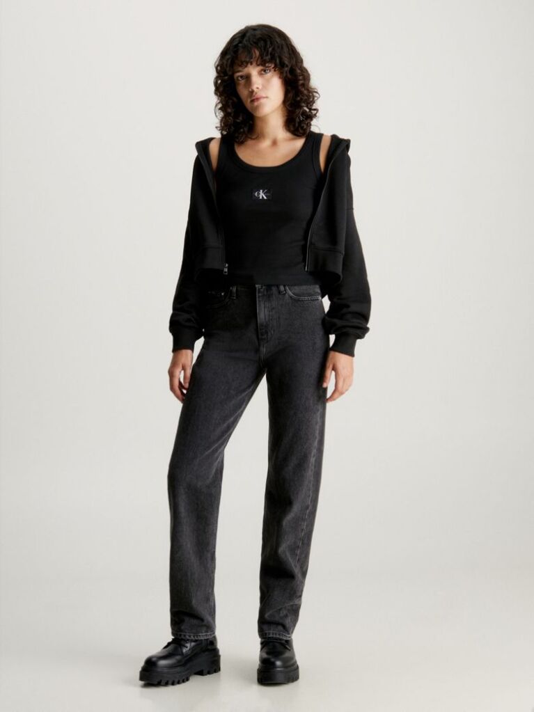 Μαύρο Cropped Hoodie Με Φερμουάρ  Γυναίκα