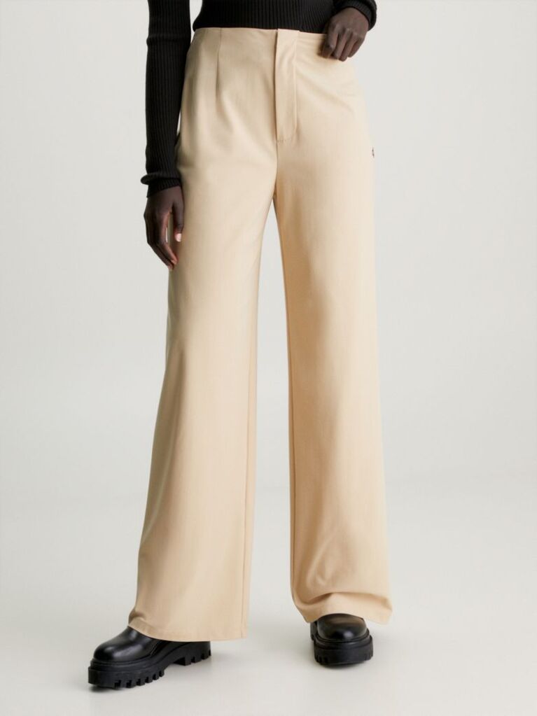 Beige Wide Leg Knit Trousers  Women