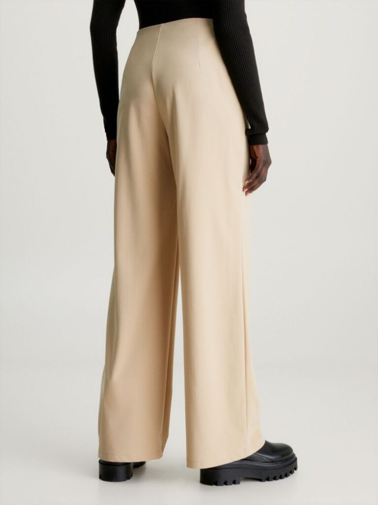 Beige Wide Leg Knit Trousers  Women