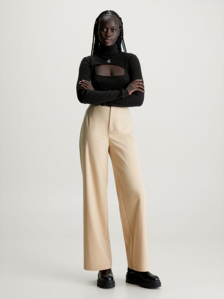 Beige Wide Leg Knit Trousers  Women