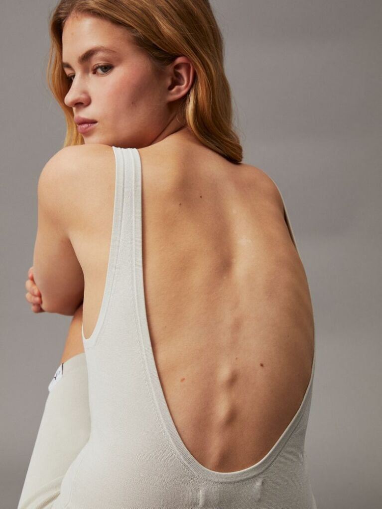 White Slim Knit Open Back Dress  Women
