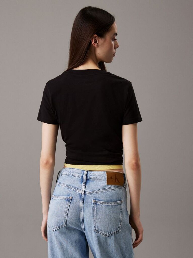 Μαύρο Cropped T-shirt Με Μονόγραμμα  Γυναίκα