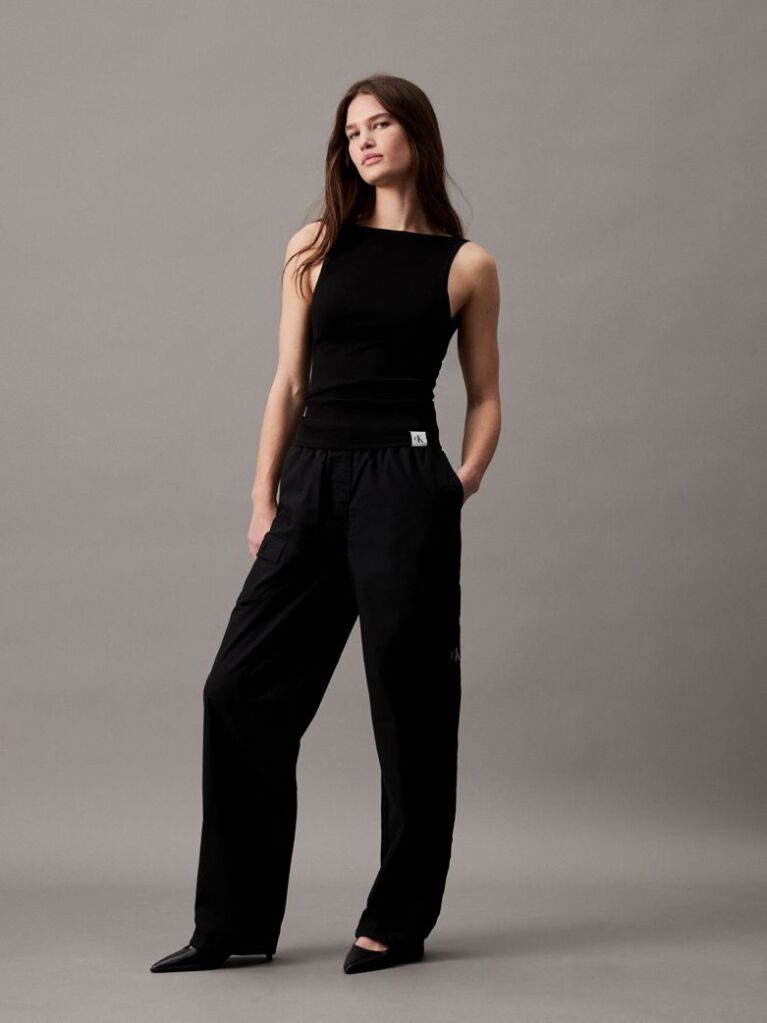Black Cotton Straight Cargo Pants  Women