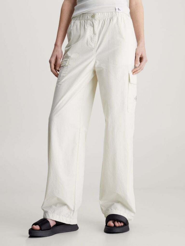 White Cotton Straight Cargo Pants  Women