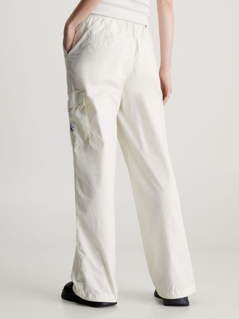 White Cotton Straight Cargo Pants  Women
