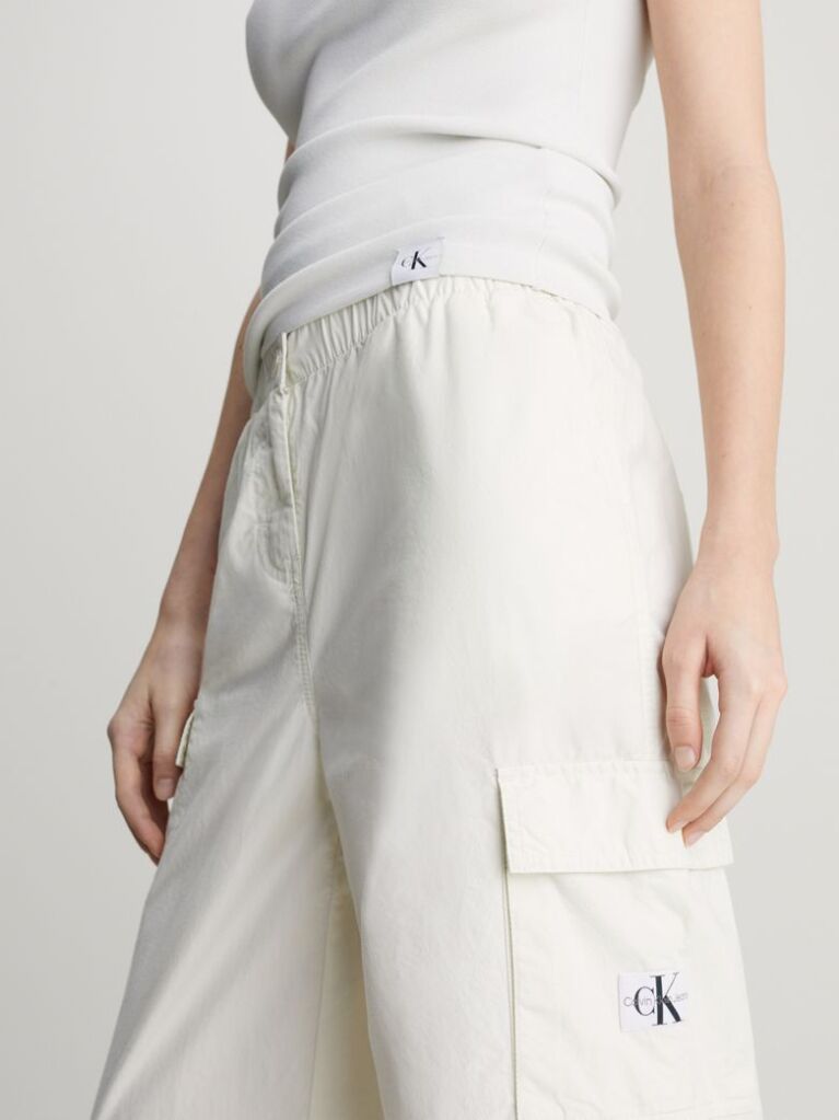 White Cotton Straight Cargo Pants  Women