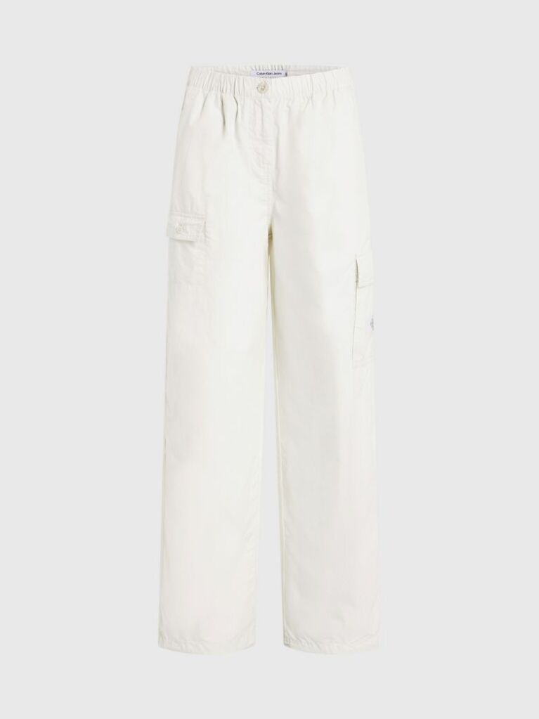 White Cotton Straight Cargo Pants  Women