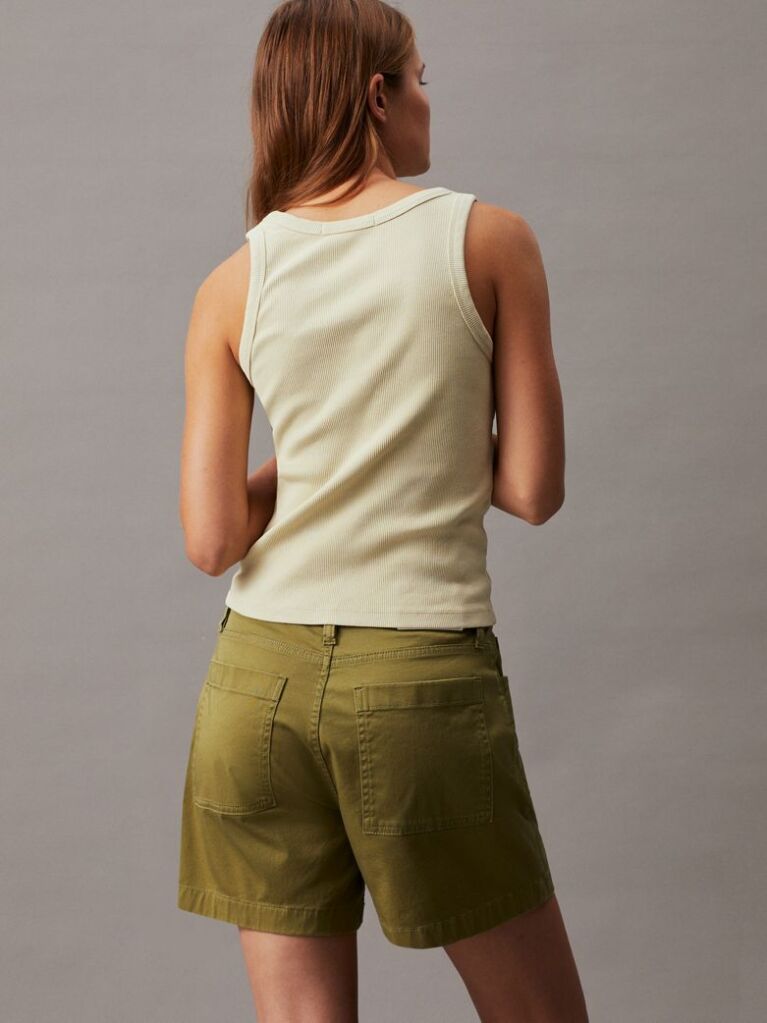 Green Cotton Twill Mom Shorts  Women