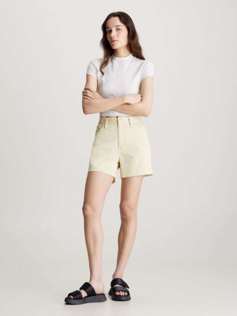 Green Cotton Twill Mom Shorts  Women
