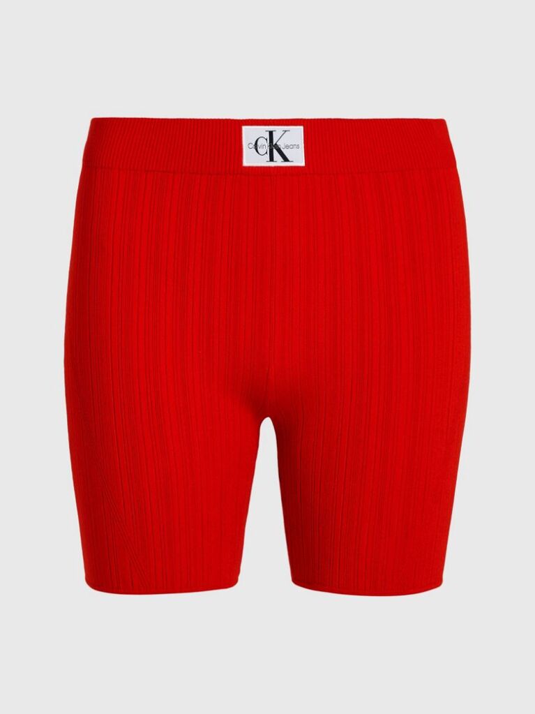 Red Soft Ribbed Lyocell Shorts  Women