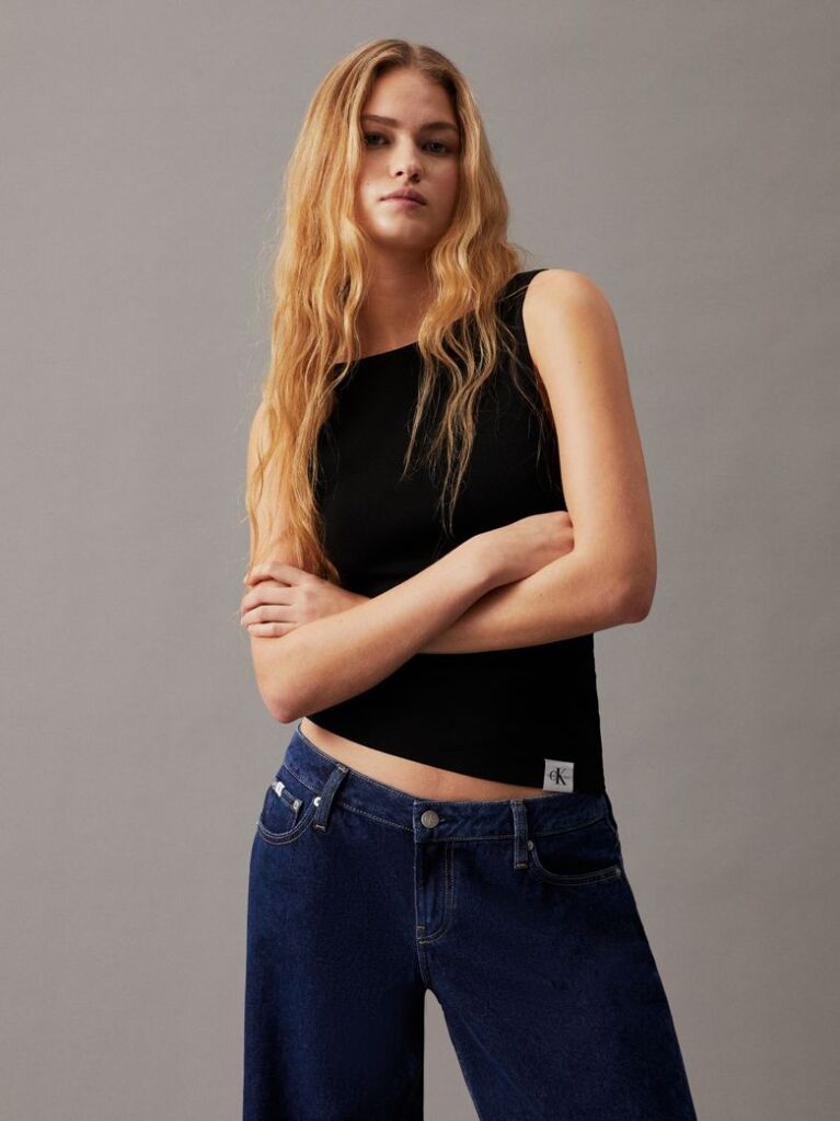 Black Slim Knit Open Back Tank Top  Women