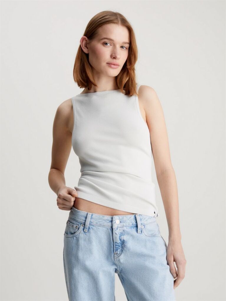 White Slim Knit Open Back Tank Top  Women
