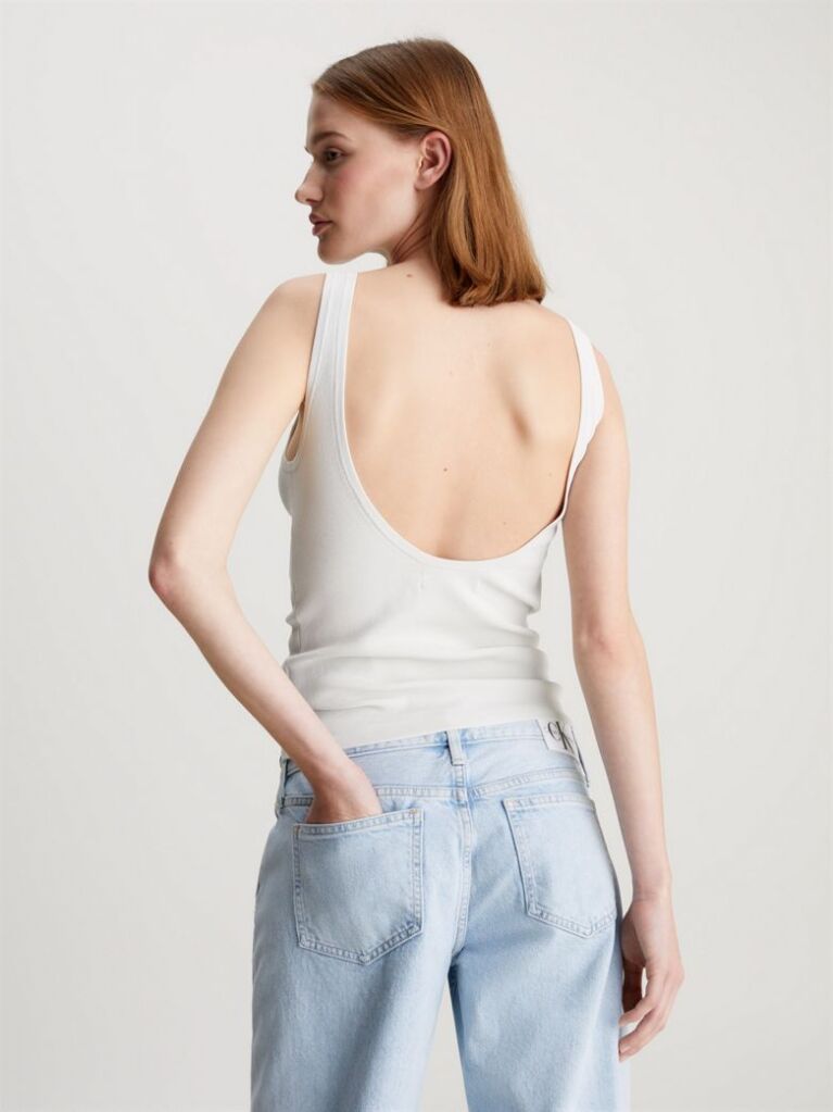 White Slim Knit Open Back Tank Top  Women