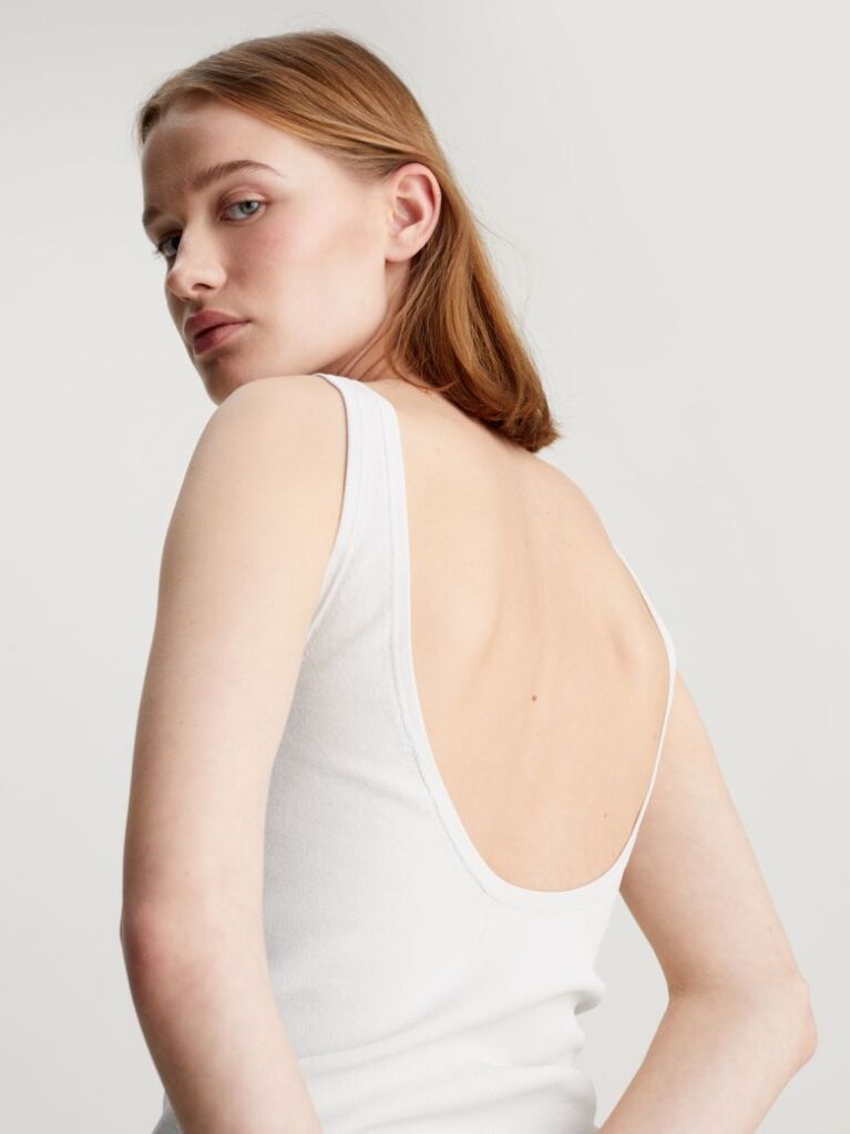 White Slim Knit Open Back Tank Top  Women