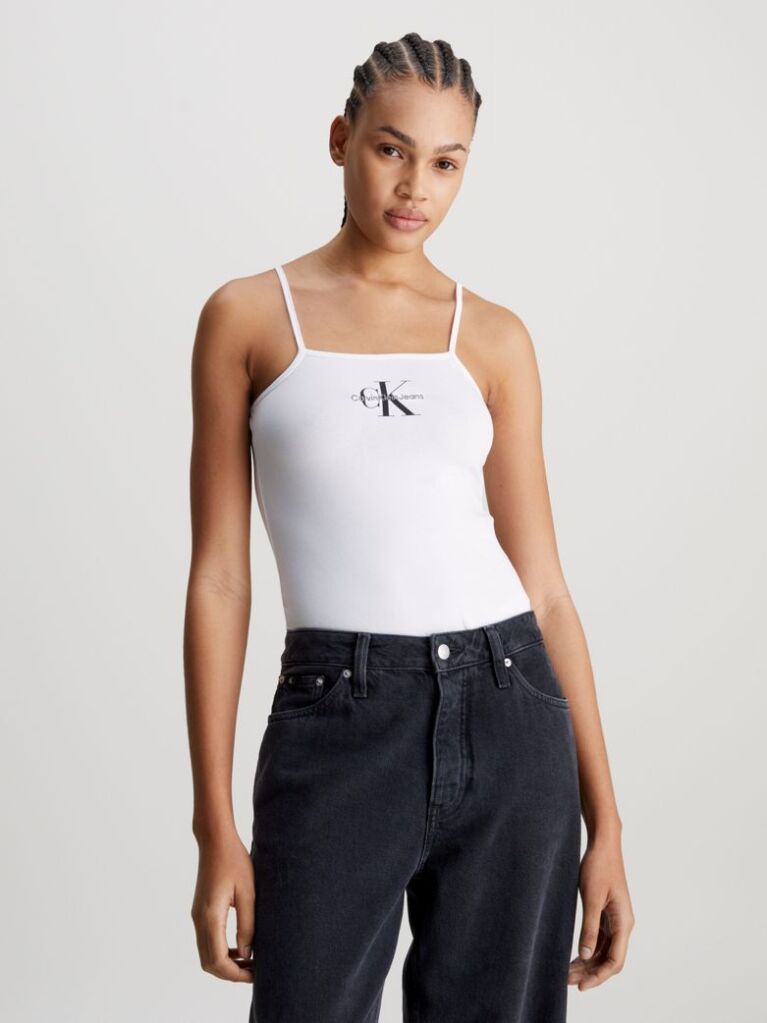 White Cotton Stretch Monogram Bodysuit  Women