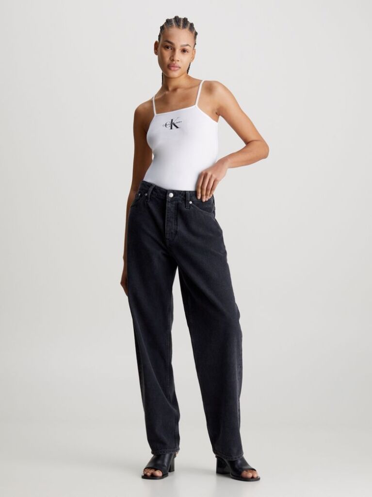White Cotton Stretch Monogram Bodysuit  Women