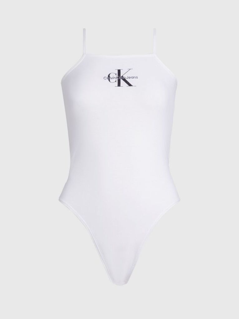 White Cotton Stretch Monogram Bodysuit  Women