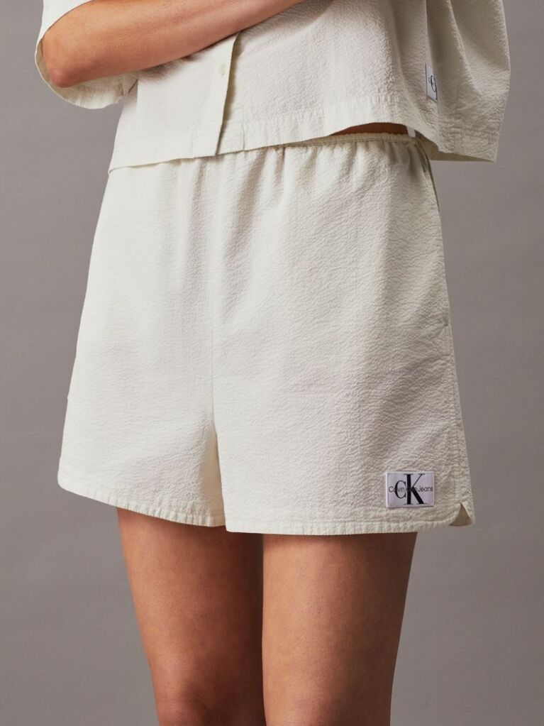 White Cotton Seersucker Shorts  Women