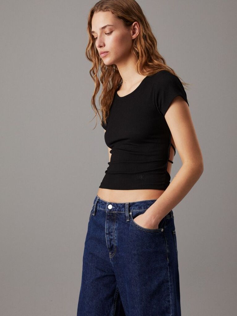 Black Tie Detail Open Back Top  Women