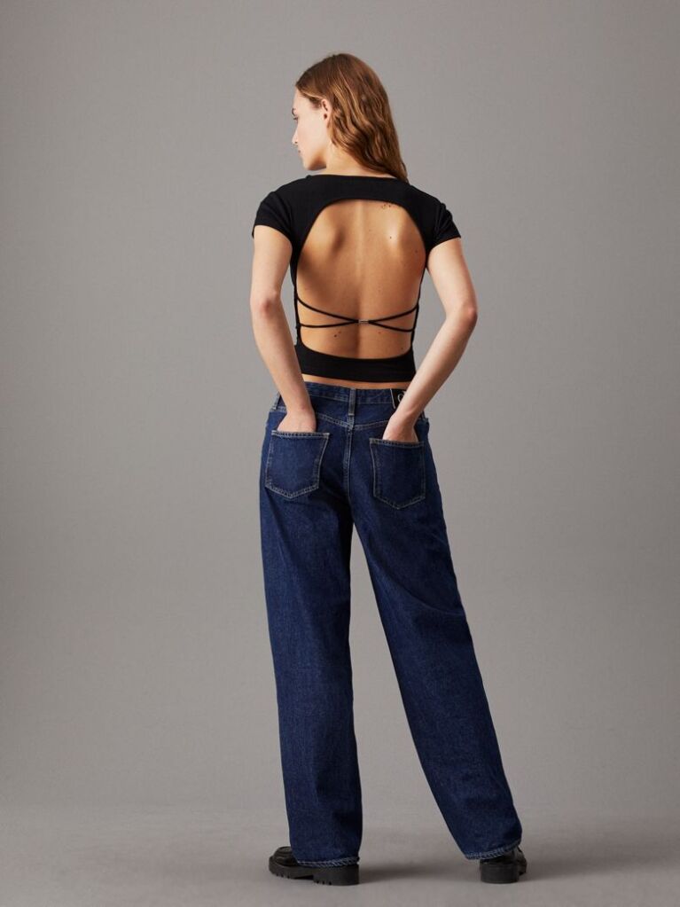 Black Tie Detail Open Back Top  Women