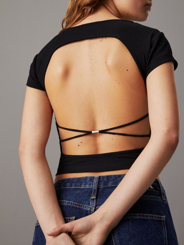 Black Tie Detail Open Back Top  Women