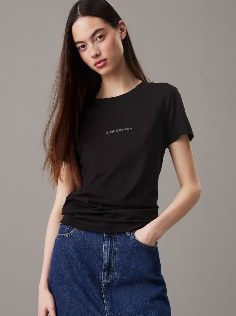 Μαύρο Slim T-shirt Με Μονόγραμμα  Γυναίκα