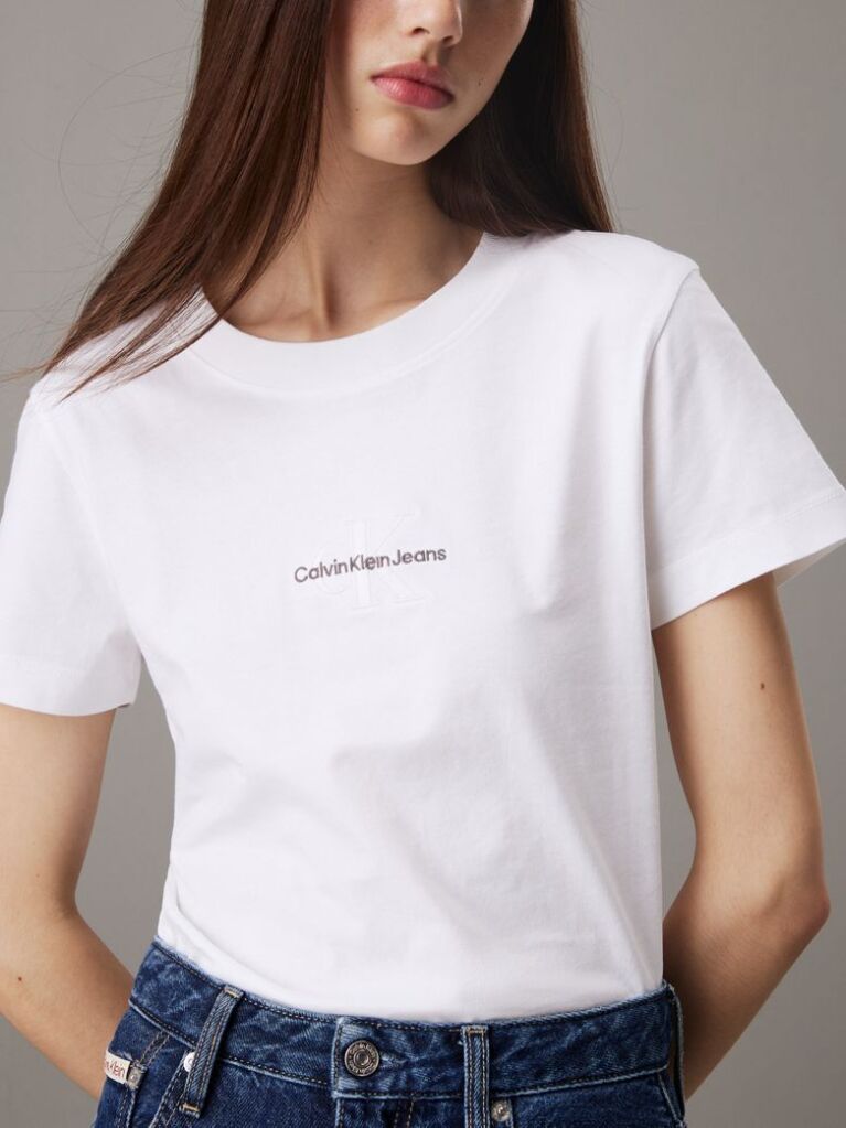 Λευκό Slim T-shirt Με Μονόγραμμα  Γυναίκα