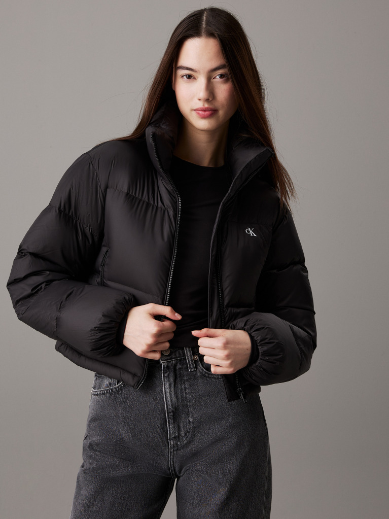 Black Cropped Down Puffer Jacket  Women