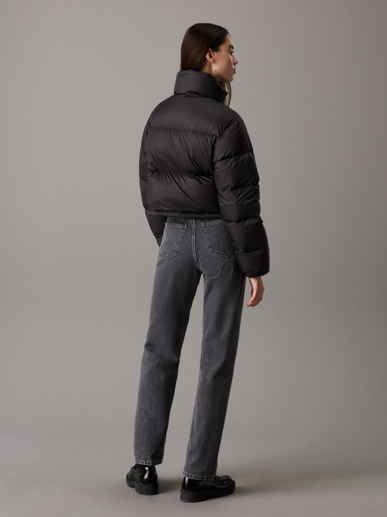 Black Cropped Down Puffer Jacket  Women
