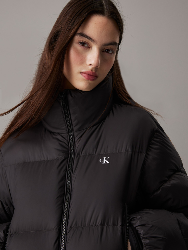 Black Cropped Down Puffer Jacket  Women