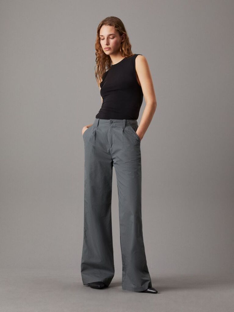 Grey Loose Straight Chino Trousers  Women