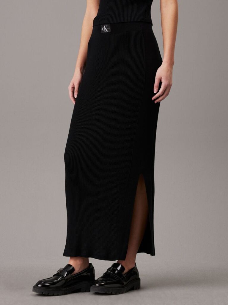 Black Soft Ribbed Lyocell Maxi Skirt  Women