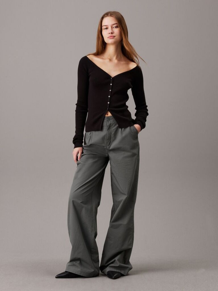 Black Slim Ribbed Cotton Cardigan  Women
