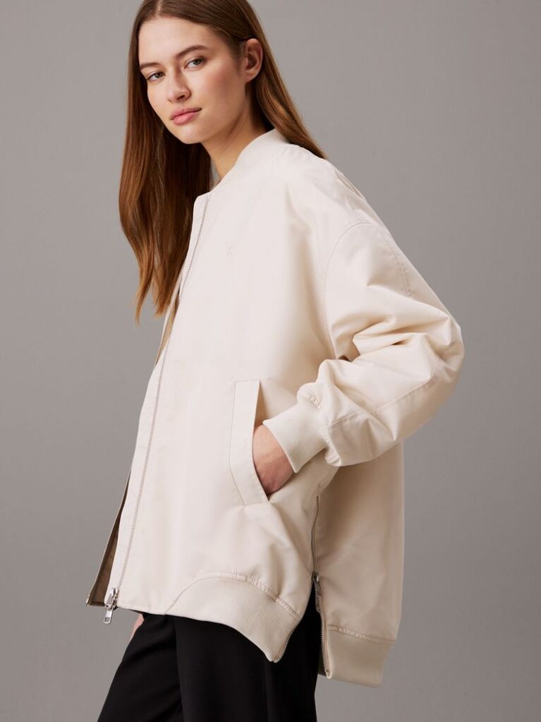 Beige Relaxed Sateen Bomber Jacket  Women