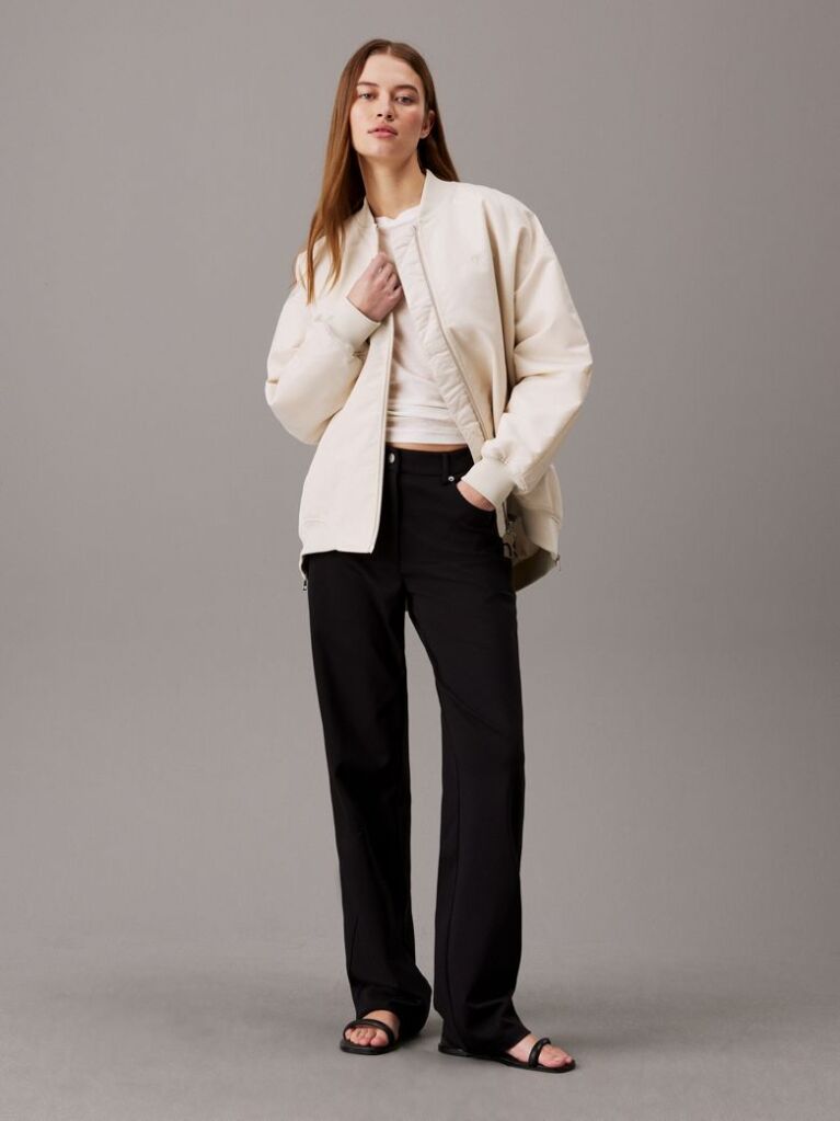 Beige Relaxed Sateen Bomber Jacket  Women