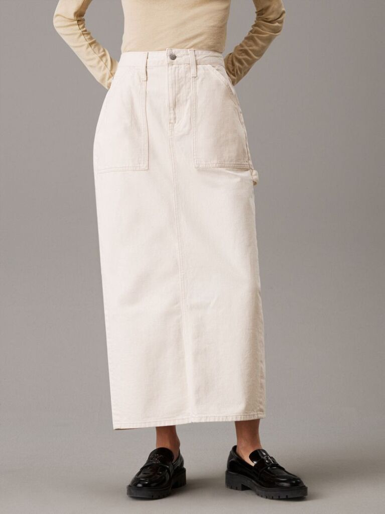 Beige Denim Utility Maxi Skirt  Women