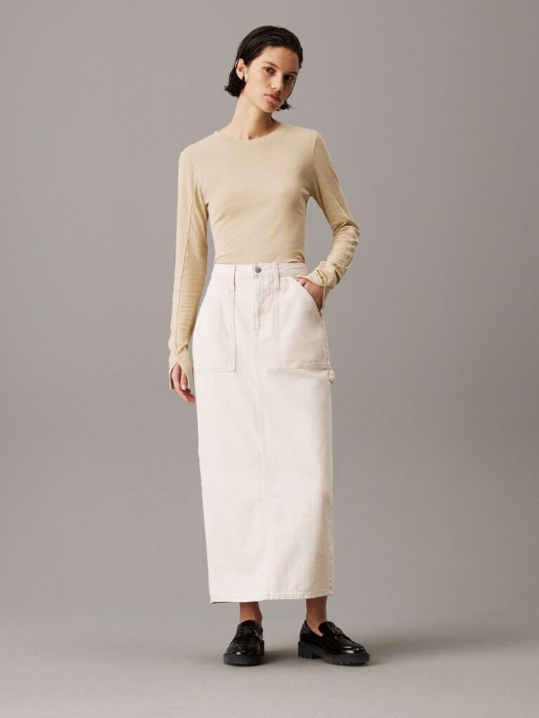 Beige Denim Utility Maxi Skirt  Women