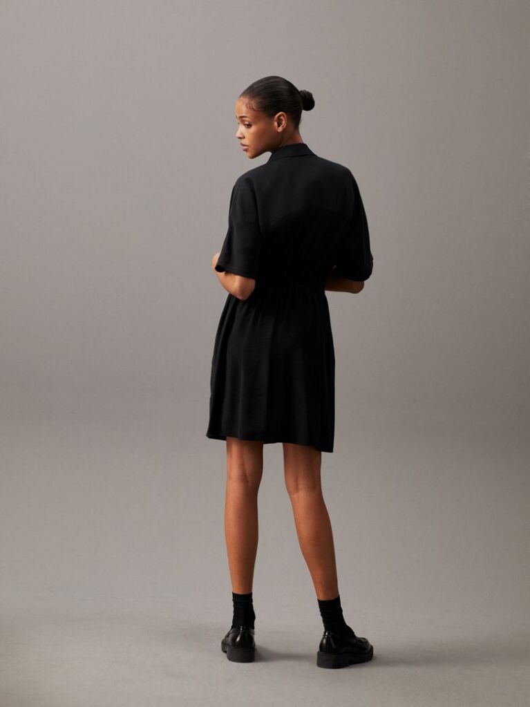 Black Soft Twill Zip-Through Dress  Women
