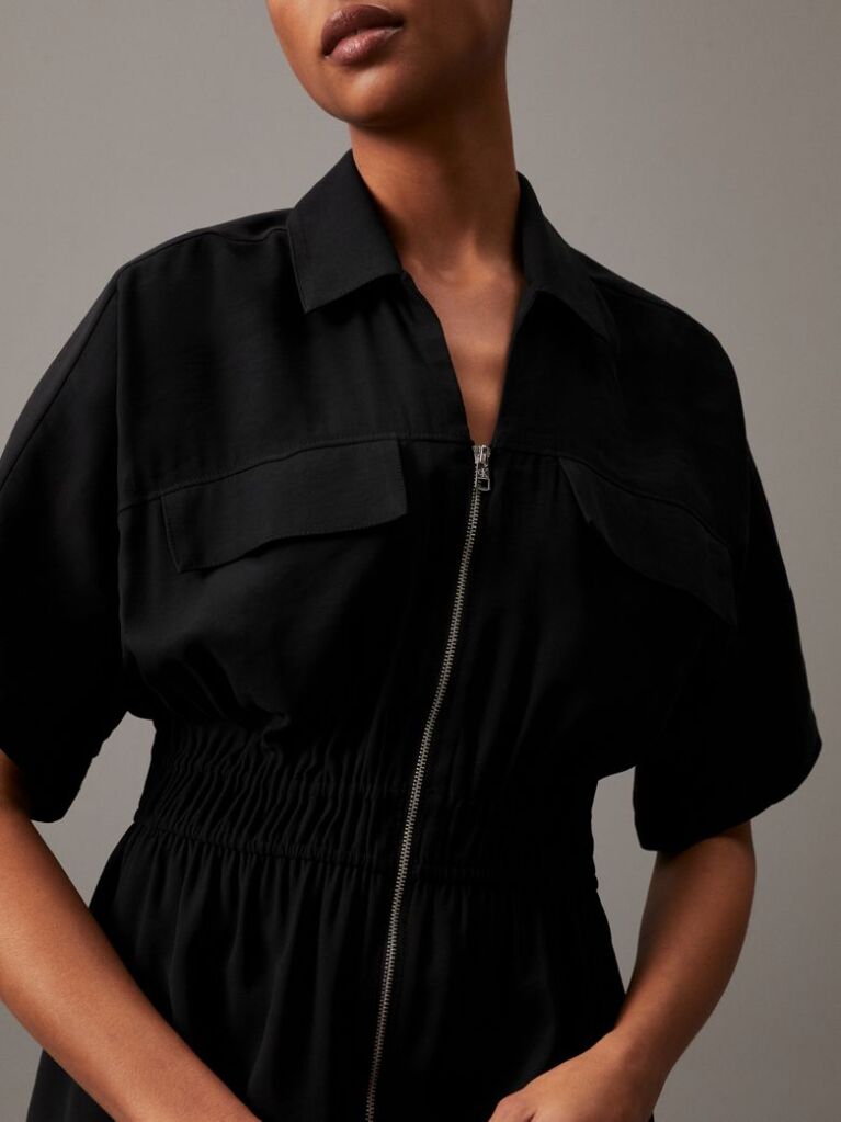 Black Soft Twill Zip-Through Dress  Women
